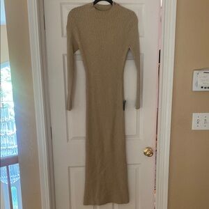 NWT Lulu's Tan Ribbed Long Sleeve Sheath Sweater Dress